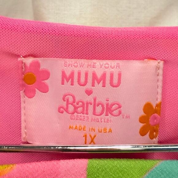 Show Me Your MuMu x Barbie Party Wave Set Retro Print Pink 1X Plus Romantic - Picture 5 of 6